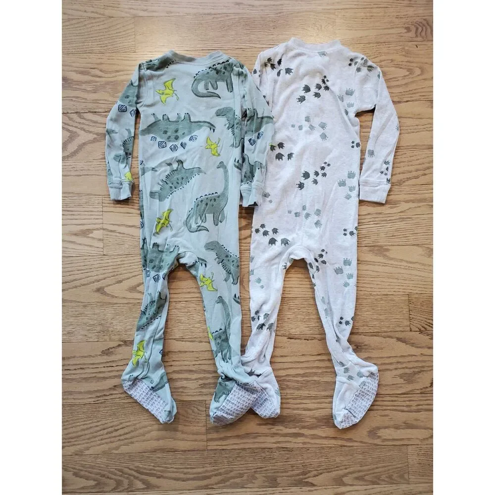 Carter's Boys 2T Footed Zipped Long Sleeve Pajamas Set of 2 Dinosaurs VGUC